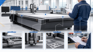 CNC cutter factory acceptance test with machine inspection stages