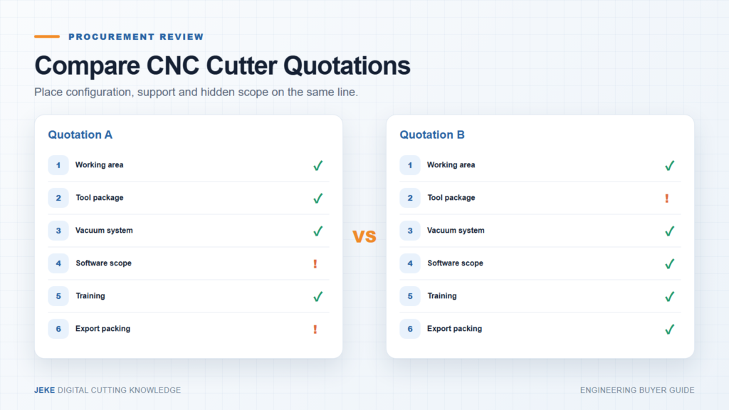 Compare CNC cutter quotations line by line across configuration and support scope
