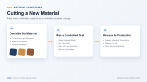 Workflow to cut new materials with a CNC cutter after installation